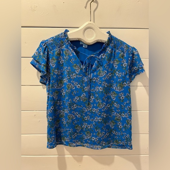 Blue Floral Ruffle Sleeve Top - CeCe - Size S💙 - Picture 3 of 7